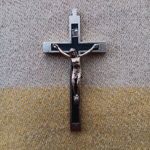 Vintage MCM Catholic Wall Crucifix Jesus Christ Cross Italy INRI 1950s Christian